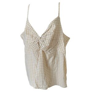 Old Navy Sleeveless Blouse Tan Gingham Plaid Summer Cottagecore Plus Size 4X